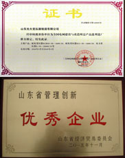 安徽变压器厂家优秀管理企业证书